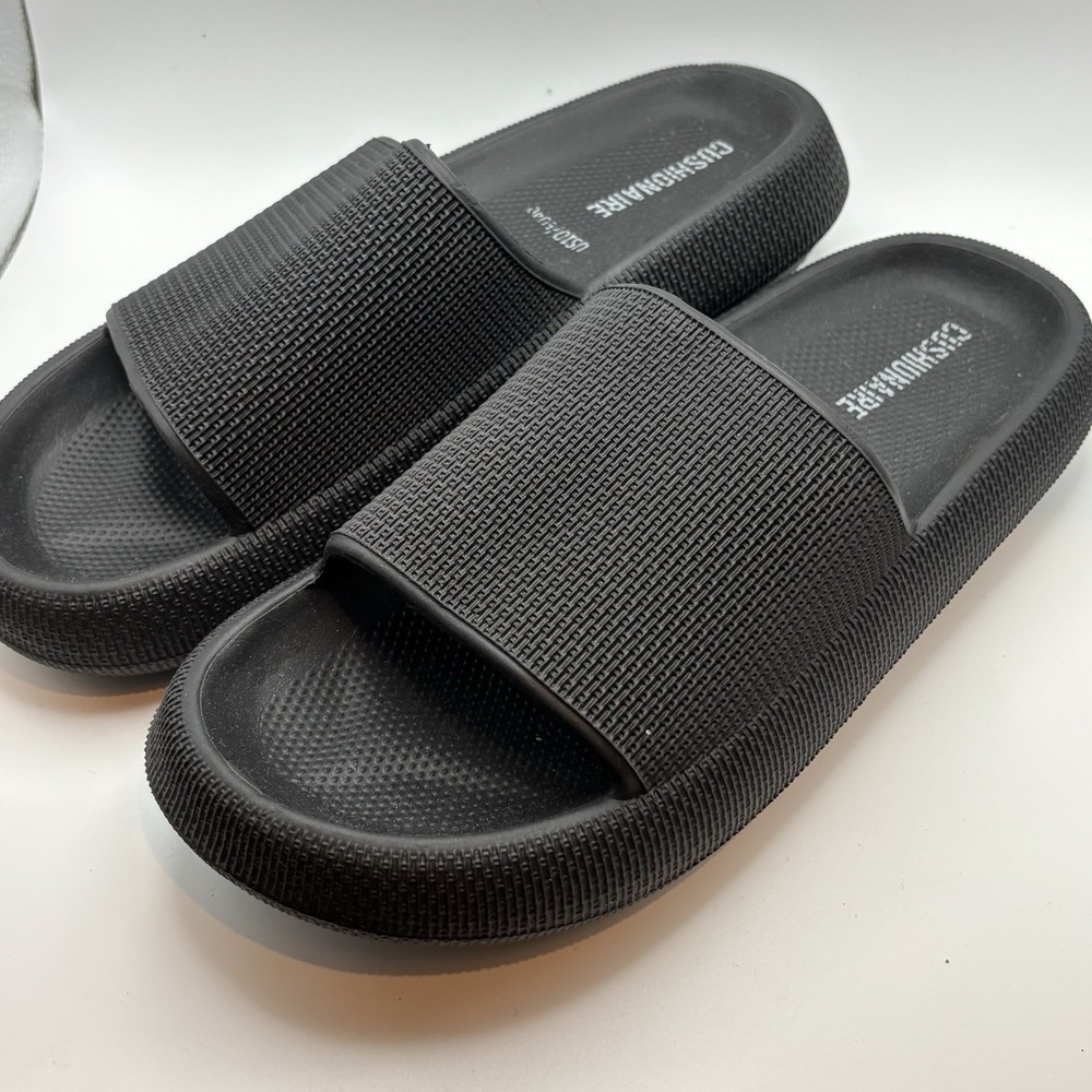 Cushionaire Women's‎ Recovery  Black Feather Slip On Slides  - US10 Athletic